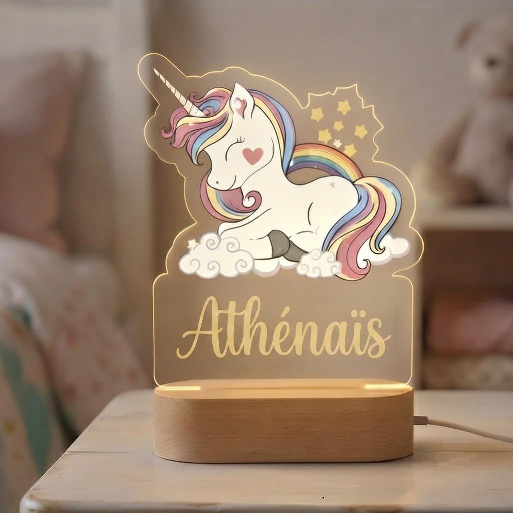 Veilleuse LED licorne arc-en-ciel personnalisée Athénaïs