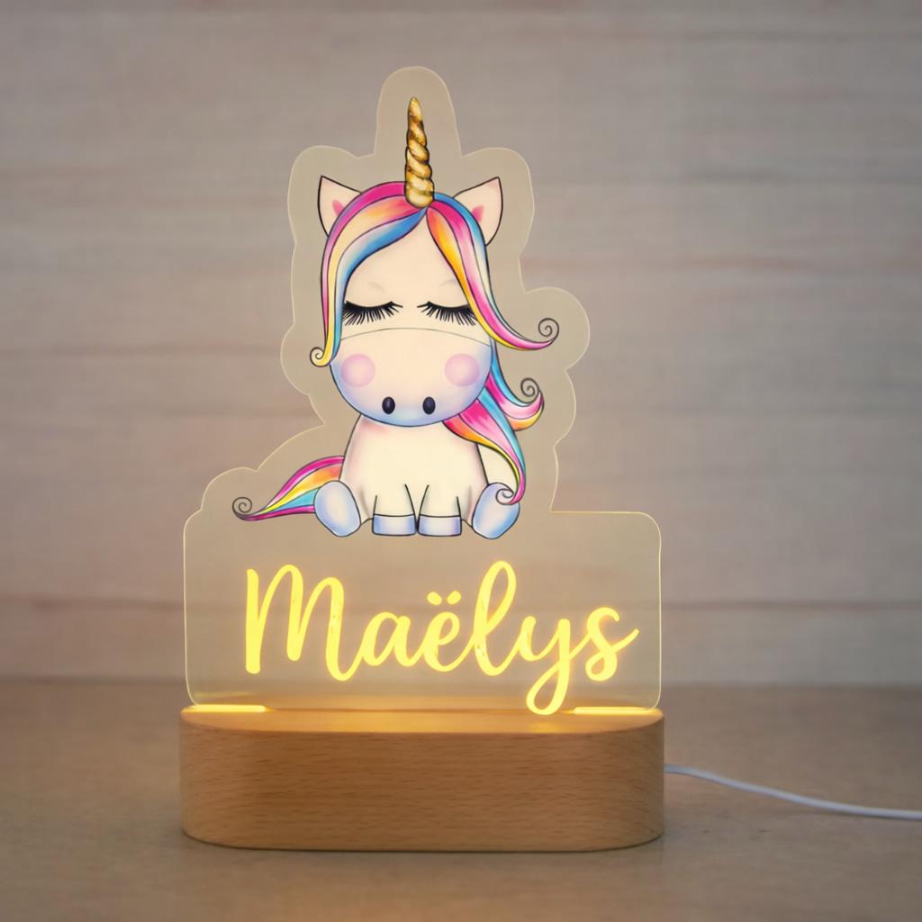 Veilleuse licorne personnalisee avec le prenom maelys