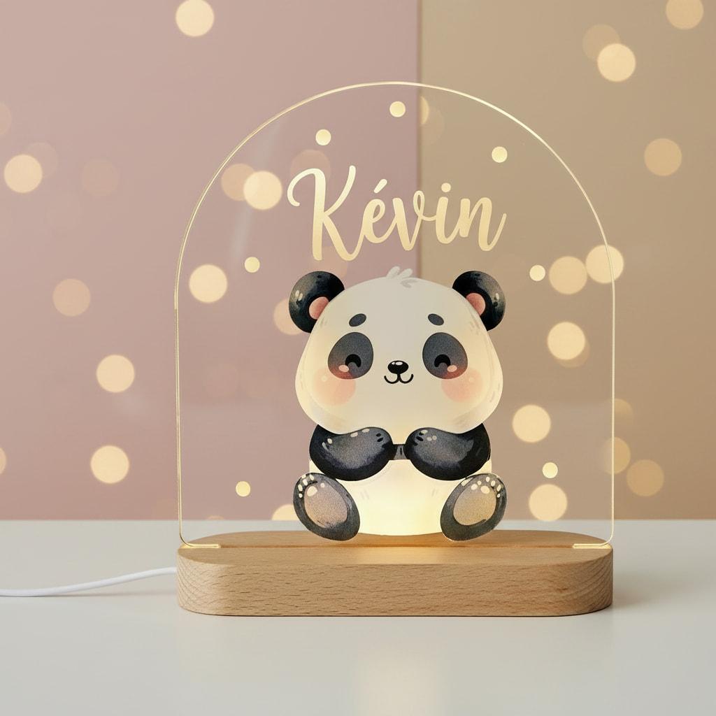 Veilleuse panda personnalisee avec le prenom kevin idee cadeau enfant qui rassure