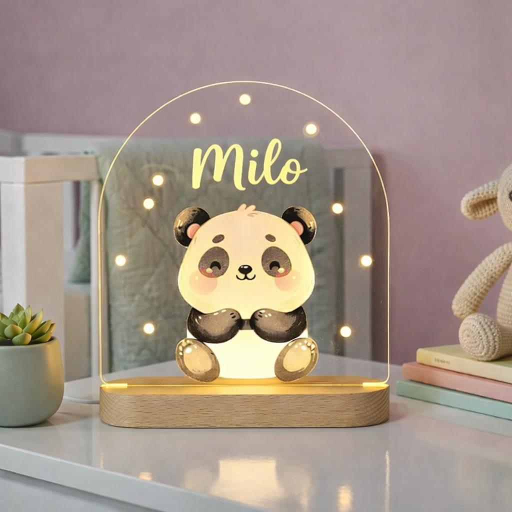 Veilleuse panda pour enfant personnalise avec le prenom milo
