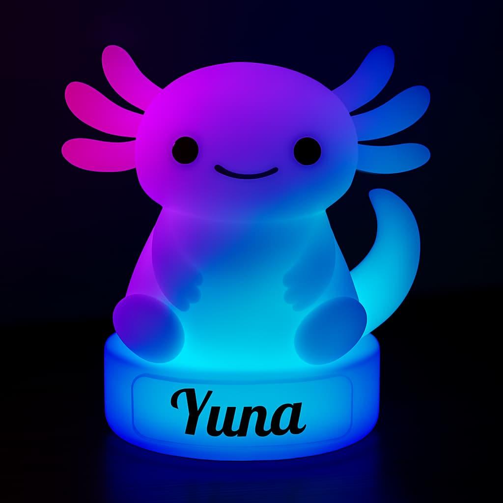 Veilleuse personnalisee avec le prenom yuna theme axolotl