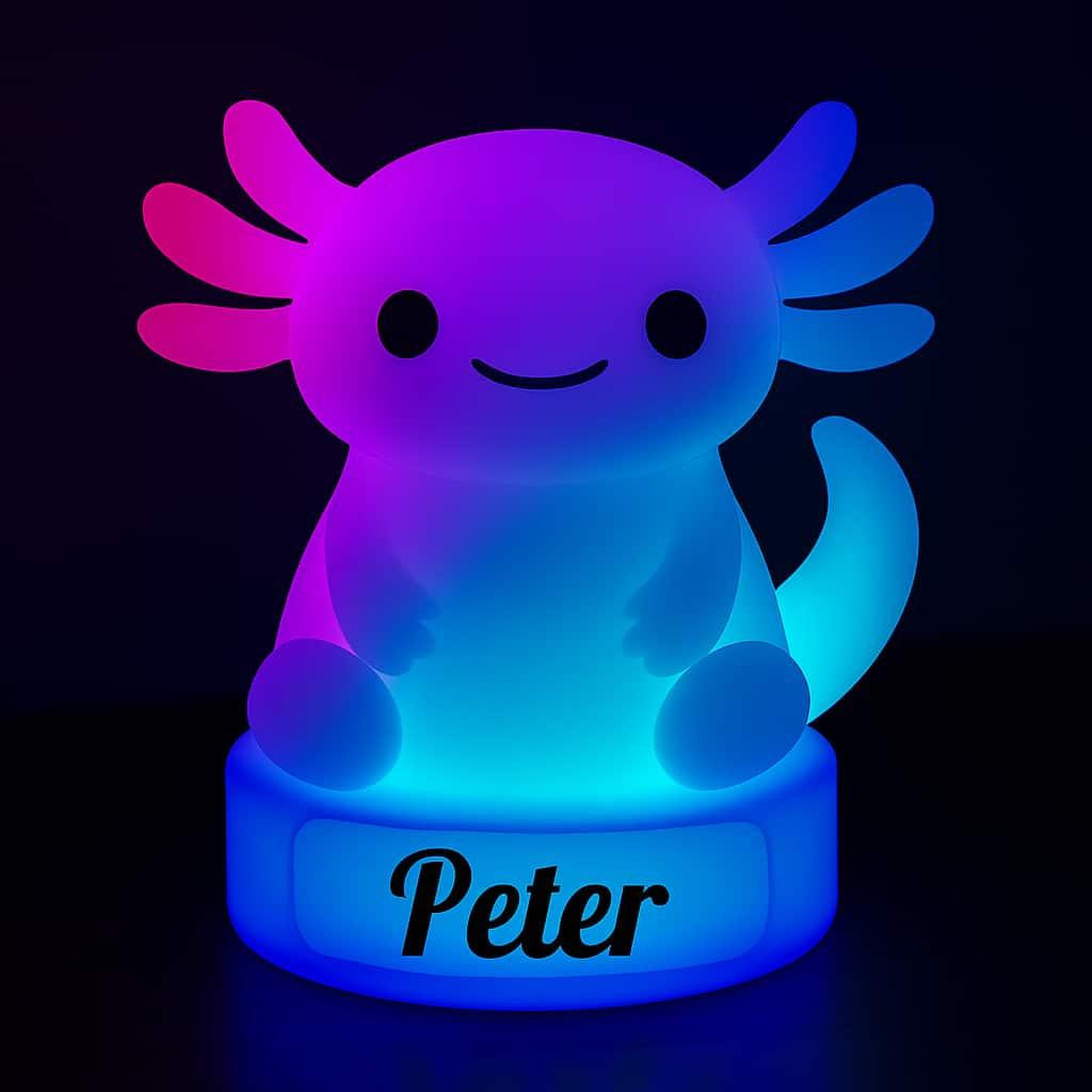 Veilleuse personnalisee axolotl avec le prenom peter
